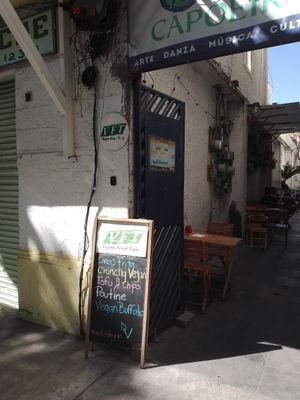 Coahuila #123 VFT small sign at VFT Vegan Fried Tofu - temporarily closed in Mexico City