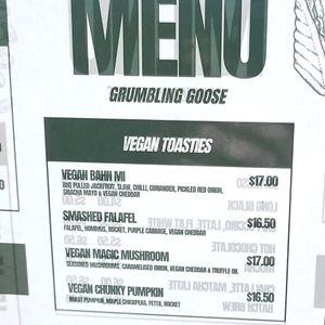 Vegan toastie menu at Grumbling Goose in Belgrave