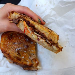 vegan banh mi toastie with jackfruit at Grumbling Goose in Belgrave
