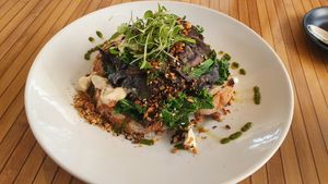 My favourite shrooms on toast with vegan feta at Market Organics in Chapel Hill