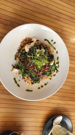 Shrooms, sourdough, pesto, dukka, kale and vegan feta at Market Organics in Chapel Hill