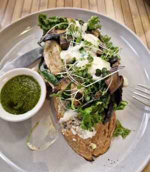 Shrooms on toast with vegan feta #Veganuary at Market Organics in Chapel Hill
