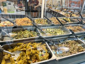 Ready made food selection   at Boonniyom Santi Asoke Market ตลาดบุญนิยมสันติอโศก in Bangkok