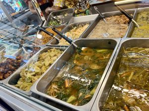 Ready made food selection   at Boonniyom Santi Asoke Market ตลาดบุญนิยมสันติอโศก in Bangkok