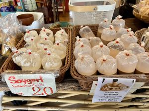 Homemade soyghurt  at Boonniyom Santi Asoke Market ตลาดบุญนิยมสันติอโศก in Bangkok