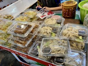 Meal boxes  at Boonniyom Santi Asoke Market ตลาดบุญนิยมสันติอโศก in Bangkok