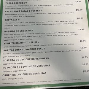 Vegan menu   at Ajua! in Los Banos