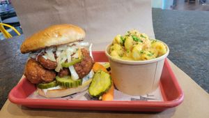 Faux Hawk & Mac Box Upgrade 
Kentucky Fried Cauliflower, Chili Maple, Curtido, Viking Ranch, Dilly Pickles, Potato Bun
 at The Little Viking Co in Troy