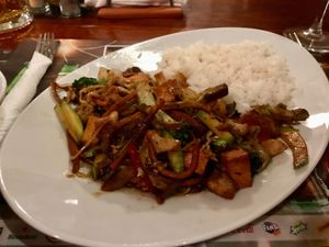 Mixed vegetables with tofu and curry sauce at St. Patrick in Skopje