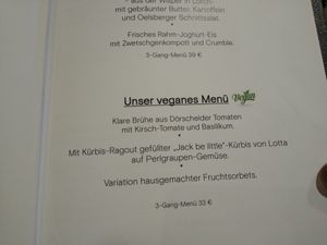 Vegan menu at Fetz -Das Loreley Hotel in Doerscheid