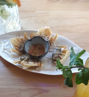 Wan Tan and homemade lemonade at Veganam in Kiel