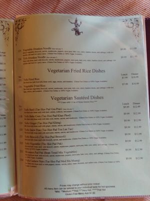 Vegetarian Menu 2, notes vegan items at The Old Siam in Jacksonville