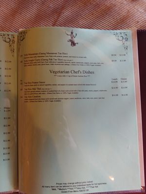 Vegetarian Menu 4, notes vegan items at The Old Siam in Jacksonville