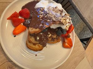 Vegan waffle with homemade Nutella   at Håndbakt in Oslo