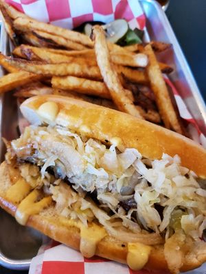 Highly recommend the vegan disco bratwurst! at Pine Creek Spirits in Elizabethtown