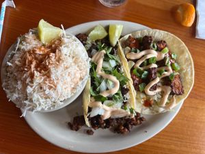 Vegan Street corn. Vegan chorizo taco & vegan tempeh taco  at TacoLu in Jacksonville Beach