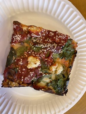 Gluten free deep dish Detroit   at Hot Tongue Pizza in Los Angeles