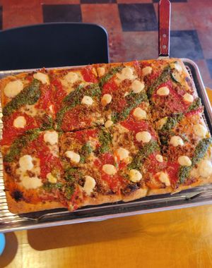Sicilian + seitan at Hot Tongue Pizza in Los Angeles