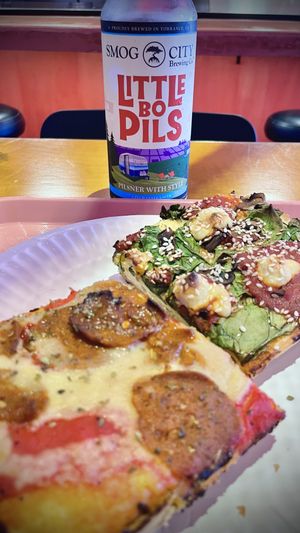 Spicy pepperoni and basil marinara 🥳  at Hot Tongue Pizza in Los Angeles