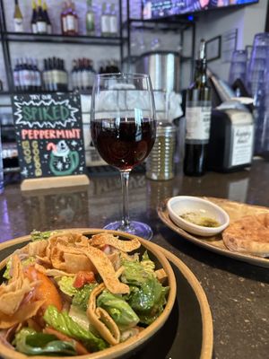 Pita on the house amd salad  at Meddys - Washington Ave in Wichita