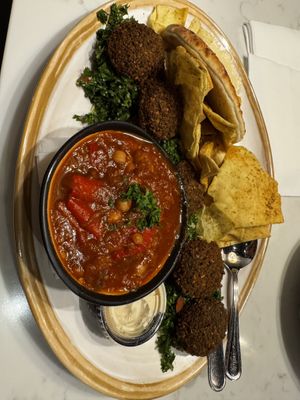 Falafel plate with chips and pita  at Meddys - Washington Ave in Wichita