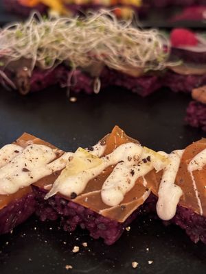 Smoked salmon (front) & mushroom (back)  at Cofu in Vancouver