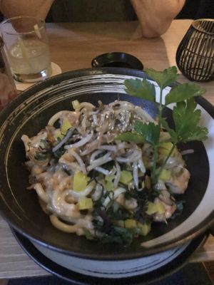 Udon noodles with mushrooms  at Secret Garden in Munich