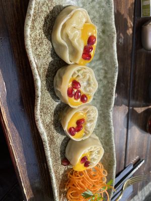 Dumplings with mango sauce   at Secret Garden in Munich