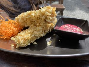 Tofu with raspberry dip   at Secret Garden in Munich