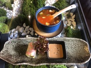 Summer rolls and kimchi & tofu soup   at Secret Garden in Munich