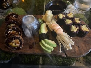 Tempura Tiger Roll, Avocado Nigiri, Enoki Nigiri, Daruma Maki  at Secret Garden in Munich