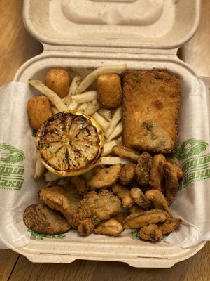 Seafood platter (fried tofu, oyster mushrooms and heart of palm) at Veggie Galaxy in Cambridge
