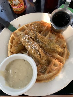 Chicken and waffles  at Veggie Galaxy in Cambridge
