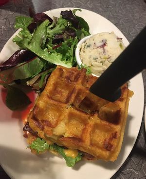 Mac ‘N Stack with Potato Salad at Veggie Galaxy in Cambridge