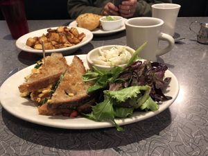 Hubby’s biscuits and gravy were good too. at Veggie Galaxy in Cambridge