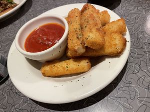 Vegan mozzarella sticks   at Veggie Galaxy in Cambridge
