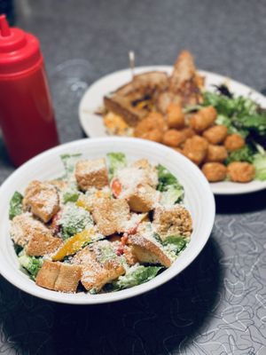 Caesar salad with the rachel and tots  at Veggie Galaxy in Cambridge