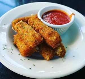 Vegan mozzarella sticks  at Veggie Galaxy in Cambridge