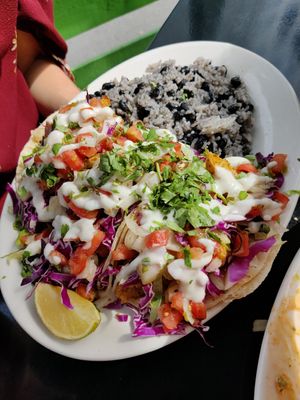 Baja cauli tacos. There's 3 in there! at Veggie Galaxy in Cambridge