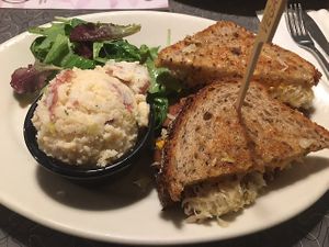 Reuben on rye with potato salad  at Veggie Galaxy in Cambridge