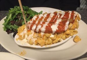Buffalo chick’n and bleu cheeze mac and cheeze  at Veggie Galaxy in Cambridge