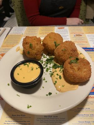vegan mac and cheese bites  at Veggie Galaxy in Cambridge