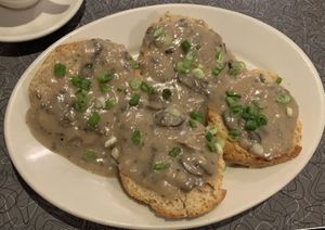 Biscuits and mushroom gravy  at Veggie Galaxy in Cambridge