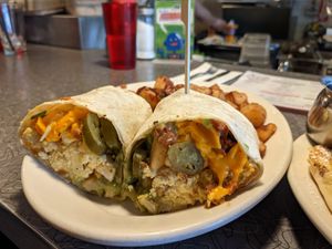Southwest breakfast burrito (vegan) at Veggie Galaxy in Cambridge