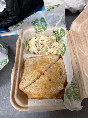 Chickpea tuna melt with potato salad  at Veggie Galaxy in Cambridge