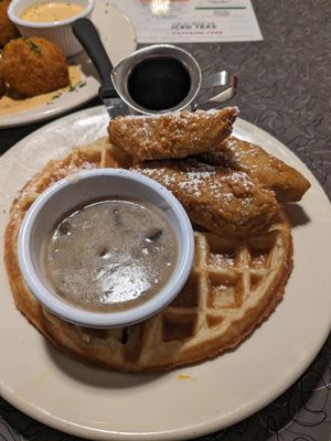 Chick'n and waffles (vegan by default) at Veggie Galaxy in Cambridge