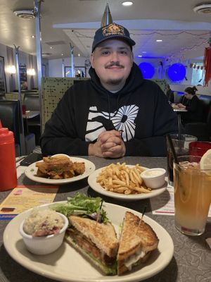 blt with potato salad, chik’n tenders and fries - amazing!  at Veggie Galaxy in Cambridge