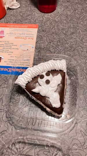 ghost pie! chocolate chip cookie dough mousse, dark chocolate and whipped cream ghosts 👻   at Veggie Galaxy in Cambridge