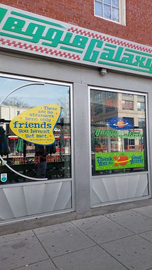 Outside at Veggie Galaxy in Cambridge