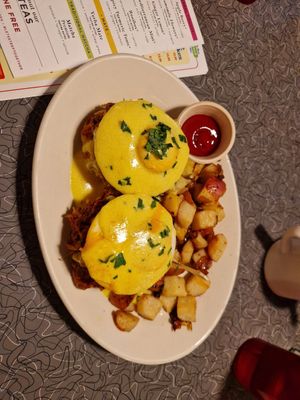 Vegan YoEggs on Jackfruit and Biscuit at Veggie Galaxy in Cambridge